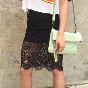 Lace Pencil Skirt - Black - Small